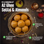 Snacks & Sweets Gift Hamper Sathu Badam Laddo 250 gms, Dry Fruit Jaggery Cookies 86 gms, White Sesame Seeds Chutney Powder 50 gms, Mixed Dry Fruits Pouch 50 gms & Greeting Card (Diwali Hamper) - Image 3