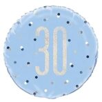 Unique Party 83358-18" Foil Glitz Blue & Silver 30th Birthday Balloon