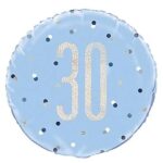 Unique Party 83358-18" Foil Glitz Blue & Silver 30th Birthday Balloon