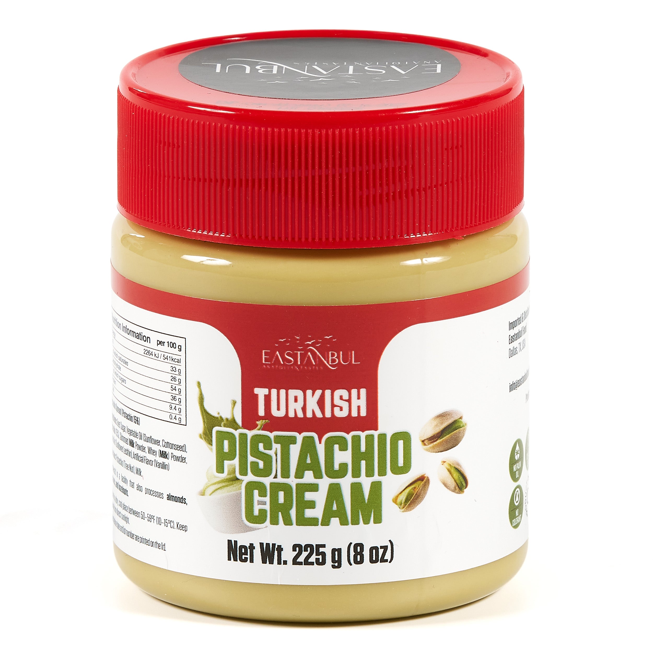 61371.EA-NB-PJ-PistCream15-225.jpg Eastanbul Turkish Pistachio Cream, Paste for Dubai Chocolate Bar, 15% Pistachio, 8oz - Image 1