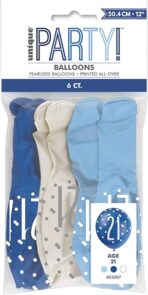 Vibrant 21st Glitz Latex Balloons in Light Blue, Royal Blue, & White (30cm) - Perfect for Parties, Celebrations & Events - 6ct - Image 4