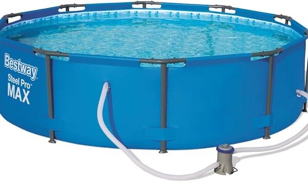 Bestway BW56408GB Steel Pro Max Swimming Pool with Pump, Blue, 10 ft x 30-Inch Round Frame Swimming Pool with Filter Pump, 4678 liters, Steel Pro Max, 30 Inch Deep, 10 ft