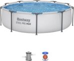 Bestway MAX Steel Pro Round Frame Swimming Pool with Filter Pump, Grey, 10 ft, Multicolour