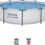 Bestway MAX Steel Pro Round Frame Swimming Pool with Filter Pump, Grey, 10 ft, Multicolour