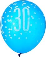 Vibrant 30th Glitz Latex Balloons in Light Blue, Royal Blue, & White (30cm) - Perfect for Parties, Celebrations & Events - 6ct