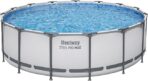 Bestway Steel Pro, Max Round Frame Swimming Pool with Filter Pump, Above Ground Frame Pools, Grey, 15ft