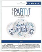 Stunning Clear Glitz Happy Birthday Latex Balloons with Blue & Silver Confetti (30cm) - Ultimate Party Decor for Instant Celebration Boost - 6ct - Image 3