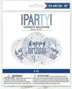 Stunning Clear Glitz Happy Birthday Latex Balloons with Blue & Silver Confetti (30cm) - Ultimate Party Decor for Instant Celebration Boost - 6ct - Image 4