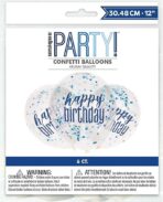 Stunning Clear Glitz Happy Birthday Latex Balloons with Blue & Silver Confetti (30cm) - Ultimate Party Decor for Instant Celebration Boost - 6ct - Image 7