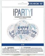 Stunning Clear Glitz Happy Birthday Latex Balloons with Blue & Silver Confetti (30cm) - Ultimate Party Decor for Instant Celebration Boost - 6ct - Image 2