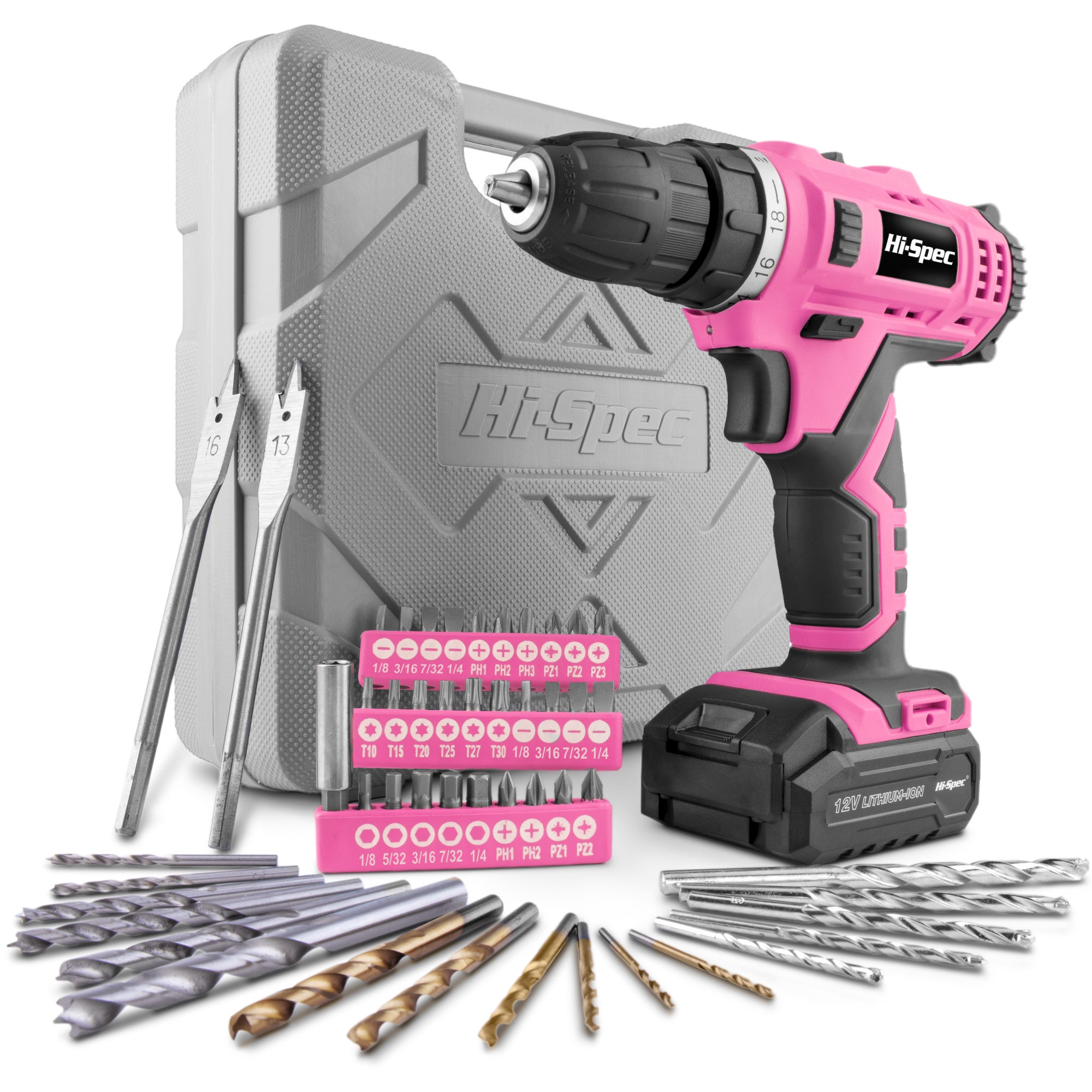 DT30327P_-01.jpg 50pc Pink 12V Cordless Power Drill Driver and Drill Bit Set in a Portable Carry Case - Image 1