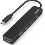 Hama USB C Hub, 5 Ports (USB C Adapter with 480 Mbps High Speed, HDMI Splitter for 4K Quality with USB 3.0, Power Delivery), Black
