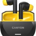 CANYON HEXAGON 7 Bluetooth Kopfhörer - Kabellose In-Ear Kopfhörer Bluetooth 5.4, ANC+ENC Noise Cancelling, USB-C, 4 Mikrofone, 27h Akku, Kabellose Ladefunktion TWS7, Schwarz/Gelb