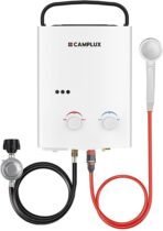 CAMPLUX 5L Portable Tankless Water Heater, 1.32 GPM Outdoor Propane Shower for Camping, RV, Off-Grid, Instant Hot Water with Folding Handle, Overheat Protection, Low Pressure Startup, AY132, White - Image 3
