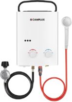 CAMPLUX 5L Portable Tankless Water Heater, 1.32 GPM Outdoor Propane Shower for Camping, RV, Off-Grid, Instant Hot Water with Folding Handle, Overheat Protection, Low Pressure Startup, AY132, White - Image 7