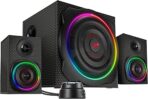 Speedlink Gravity Carbon RGB 2.1 Sound System Bluetooth PC Speaker with Wooden Subwoofer, Active Speaker System 120 Watt, 3.5 mm Jack, AUX, Table Remote Control, Black