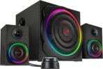 Speedlink Gravity Carbon RGB 2.1 Sound System Bluetooth PC Speaker with Wooden Subwoofer, Active Speaker System 120 Watt, 3.5 mm Jack, AUX, Table Remote Control, Black - Image 3