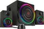 Speedlink Gravity Carbon RGB 2.1 Sound System Bluetooth PC Speaker with Wooden Subwoofer, Active Speaker System 120 Watt, 3.5 mm Jack, AUX, Table Remote Control, Black - Image 6